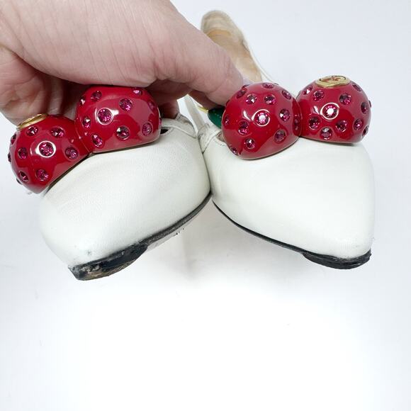 GUCCI Cherry Bone White Unia Leather Kitten Bamboo Heels Pointed Toe EU 37 US 7 - Picture 9 of 10